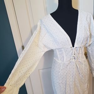 S White broderie mini long sleeve batwing dress